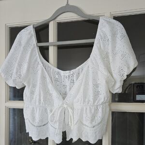 Kurious White Eyelet Crop Top